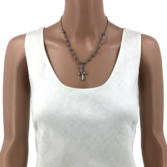 Cross Pendant Necklace Rhinestone Accent Adjustable Length Silver Tone - Picture 2 of 2
